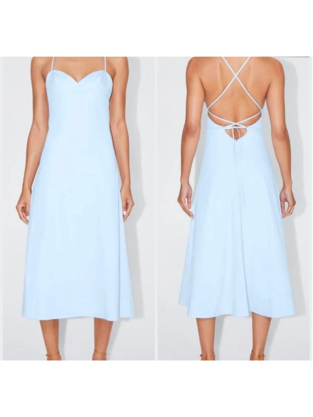 New Khy Baby Icey Blue Poplin Low Back Midi Dress Size 0 Kylie Jenner Winery